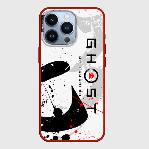Чехол iPhone 13 Pro GHOST OF TSUSHIMA ПРИЗРАК ЦУСИМЫ БЕЛЫЙ / 3D-Красный – фото 1
