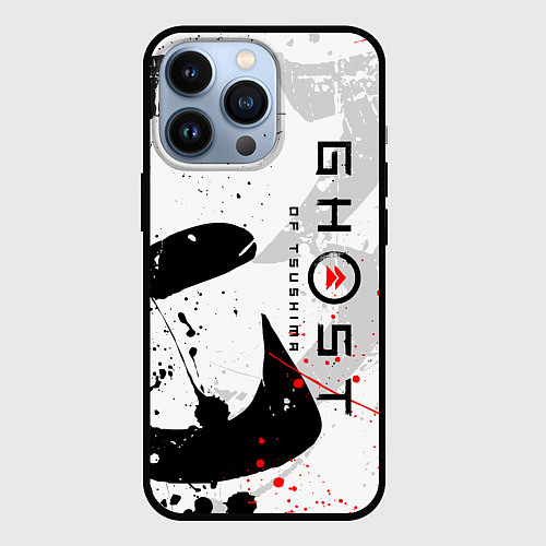 Чехол iPhone 13 Pro GHOST OF TSUSHIMA ПРИЗРАК ЦУСИМЫ БЕЛЫЙ / 3D-Черный – фото 1