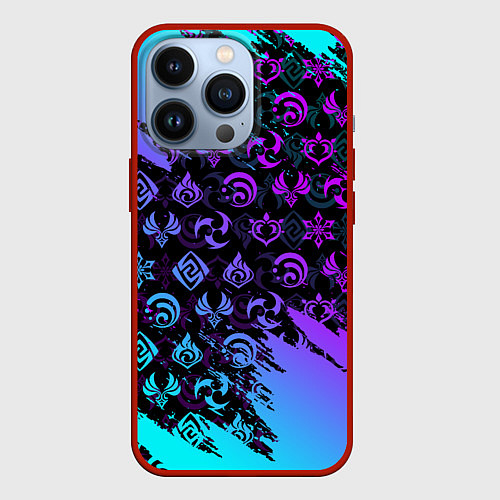 Чехол iPhone 13 Pro GENSHIN NEON PATTERN SYMBOL НЕОН ЭМБЛЕМЫ / 3D-Красный – фото 1