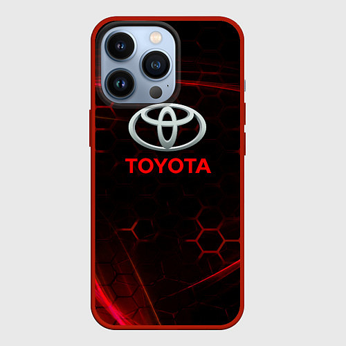 Чехол iPhone 13 Pro Toyota Неоновые соты / 3D-Красный – фото 1