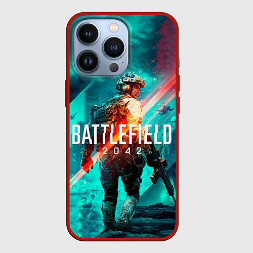 Чехол iPhone 13 Pro Battlefield 2042 игровой арт / 3D-Красный – фото 1