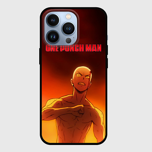 Чехол iPhone 13 Pro Сайтама в огне One Punch-Man / 3D-Черный – фото 1