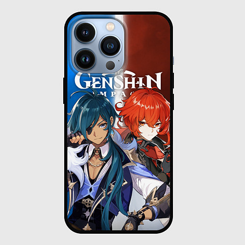 Чехол iPhone 13 Pro КЭЙА И ДИЛЮК ГЕНШИН / 3D-Черный – фото 1