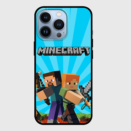 Чехол iPhone 13 Pro МАЙНКРАФТ ГЕРОИ ИГРЫ MINECRAFT / 3D-Черный – фото 1