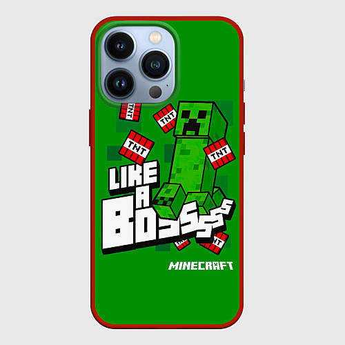 Чехол iPhone 13 Pro LIKE A BOSS Minecraft Creepe / 3D-Красный – фото 1