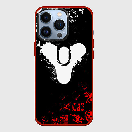 Чехол iPhone 13 Pro DESTINY 2 RED & WHITE PATTERN LOGO / 3D-Красный – фото 1