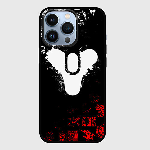 Чехол iPhone 13 Pro DESTINY 2 RED & WHITE PATTERN LOGO / 3D-Черный – фото 1