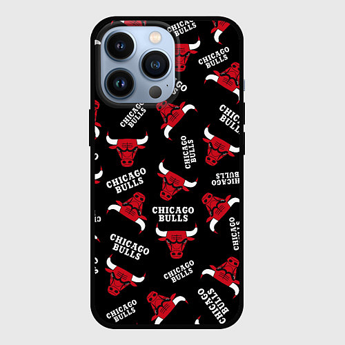 Чехол iPhone 13 Pro CHICAGO BULLS БЫКИ УЗОР / 3D-Черный – фото 1