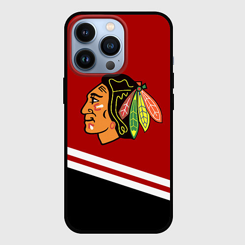 Чехол iPhone 13 Pro Chicago Blackhawks, NHL / 3D-Черный – фото 1