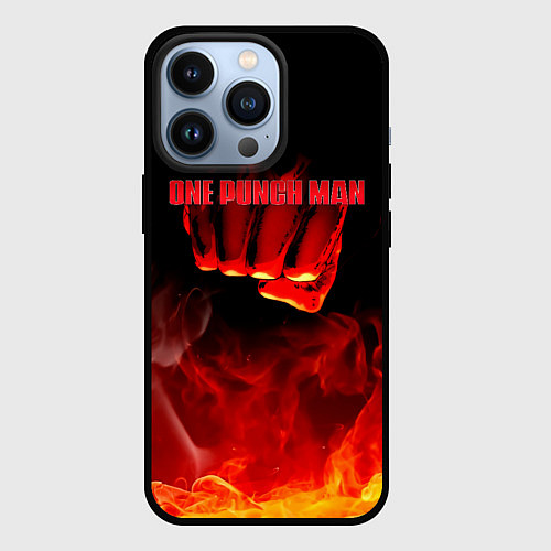 Чехол iPhone 13 Pro Кулак One Punch-Man в огне / 3D-Черный – фото 1