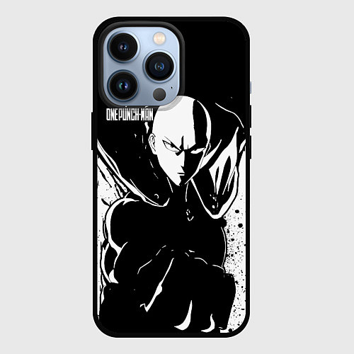 Чехол iPhone 13 Pro Черно-белый Сайтама One Punch-Man / 3D-Черный – фото 1
