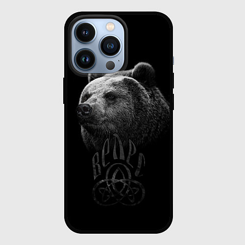 Чехол iPhone 13 Pro ВЕЛЕС, Медведь / 3D-Черный – фото 1