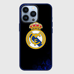 Чехол для iPhone 13 Pro РЕАЛ МАДРИД ЛОГОБОМБИНГ, цвет: 3D-тёмно-синий