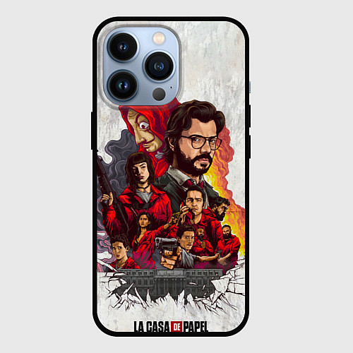 Чехол iPhone 13 Pro Бумажный дом на бумажном фоне герои и злодеи / 3D-Черный – фото 1