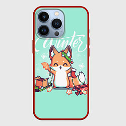 Чехол iPhone 13 Pro Зима Новогодний лисенок