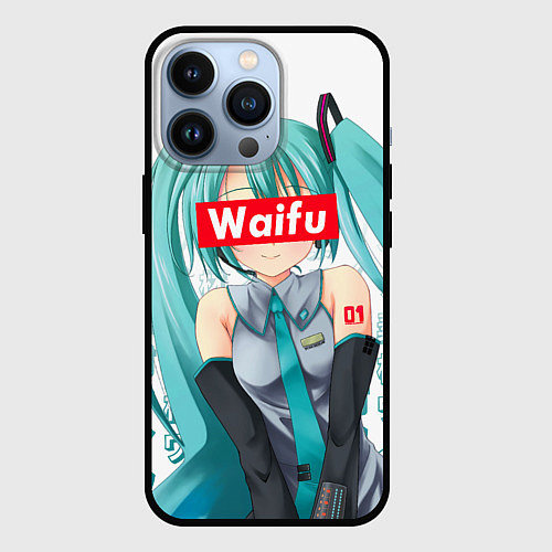 Чехол iPhone 13 Pro Waifu - Hatsune Miku / 3D-Черный – фото 1