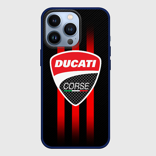 Чехол iPhone 13 Pro DUCATI CARBON LOGO ITALY CONCERN / 3D-Тёмно-синий – фото 1