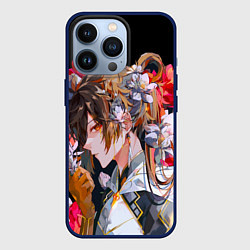 Чехол для iPhone 13 Pro Чжун Ли в цветах Genshin impact, цвет: 3D-тёмно-синий