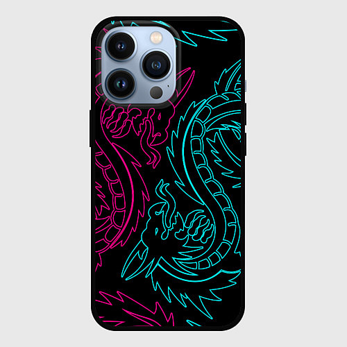 Чехол iPhone 13 Pro НЕОНОВЫЕ ДРАКОНЫ NEON DRAGON / 3D-Черный – фото 1