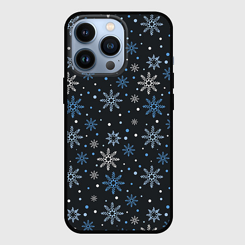 Чехол iPhone 13 Pro Снежинки / 3D-Черный – фото 1
