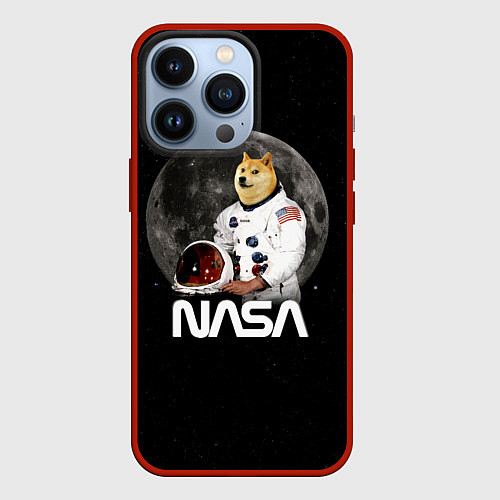 Чехол iPhone 13 Pro Доги Космонавт Мем Наса Doge / 3D-Красный – фото 1