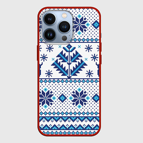 Чехол iPhone 13 Pro НОВОГОДНИЙ УЗОР, ЗИМА БЛИЗКО / 3D-Красный – фото 1