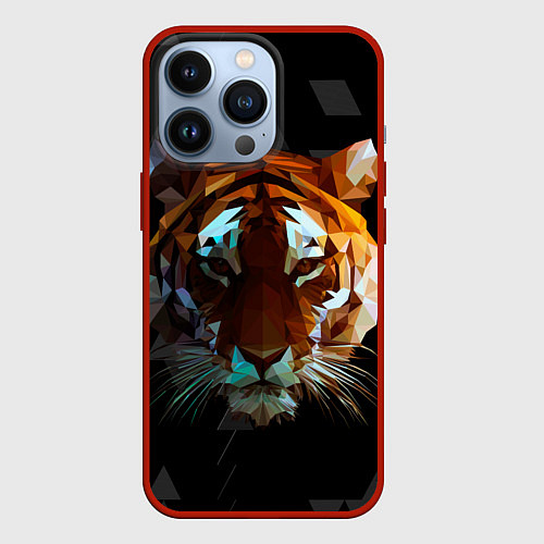 Чехол iPhone 13 Pro Тигр стиль Low poly / 3D-Красный – фото 1