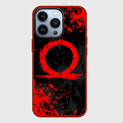 Чехол iPhone 13 Pro GOD OF WAR LOGO RED, БРЫЗГИ КРАСОК / 3D-Красный – фото 1