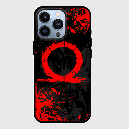 Чехол iPhone 13 Pro GOD OF WAR LOGO RED, БРЫЗГИ КРАСОК / 3D-Черный – фото 1