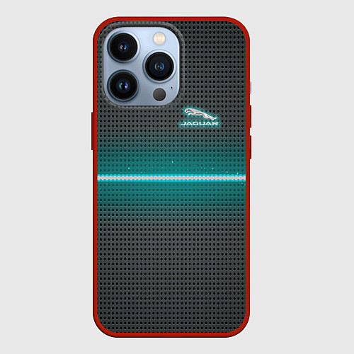 Чехол iPhone 13 Pro Jaguar blue neon theme / 3D-Красный – фото 1