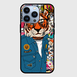 Чехол для iPhone 13 Pro Стикербомбинг с тигром, цвет: 3D-черный