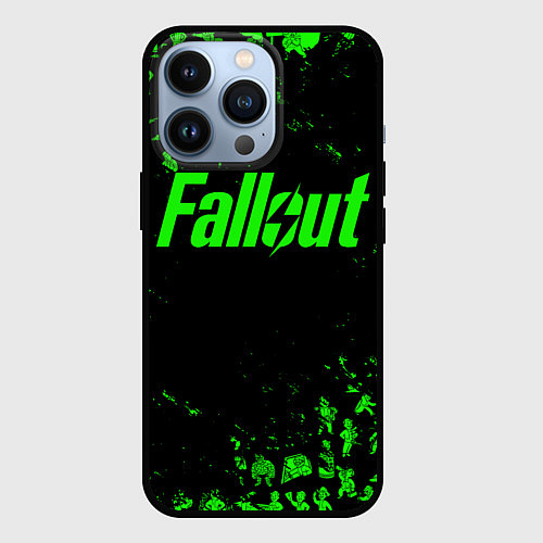 Чехол iPhone 13 Pro FALLOUT ПУПСЫ ПАТТЕРН ЗЕЛЁНЫЙ ЯДЕРНАЯ ЗИМА / 3D-Черный – фото 1