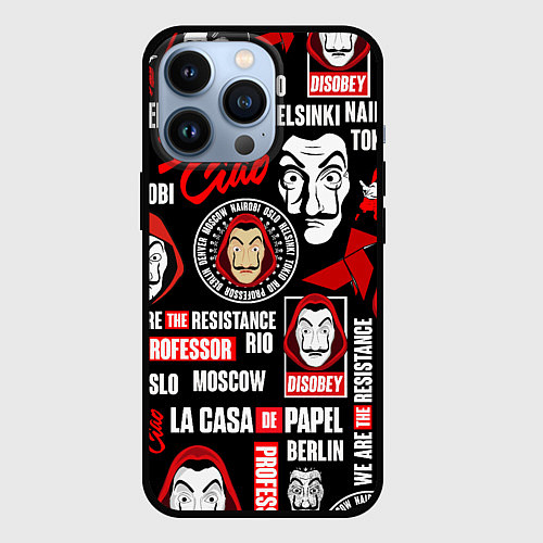 Чехол iPhone 13 Pro БУМАЖНЫЙ ДОМ ЛОГОБОМБИНГ LA CASA DE PAPEL / 3D-Черный – фото 1