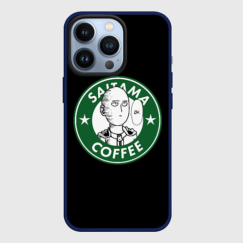 Чехол iPhone 13 Pro ONE-PUNCH MAN OK COFFEE / 3D-Тёмно-синий – фото 1