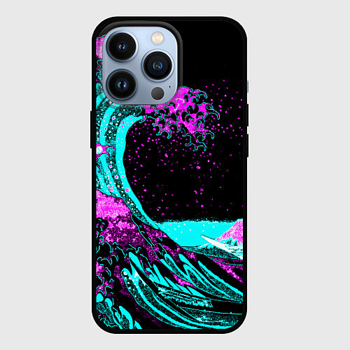 Чехол iPhone 13 Pro НЕОНОВАЯ ЯПОНИЯ, ВОЛНА, ФУДЗИЯМА NEON JAPAN / 3D-Черный – фото 1