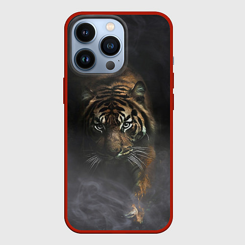 Чехол iPhone 13 Pro Тигр в тумане / 3D-Красный – фото 1