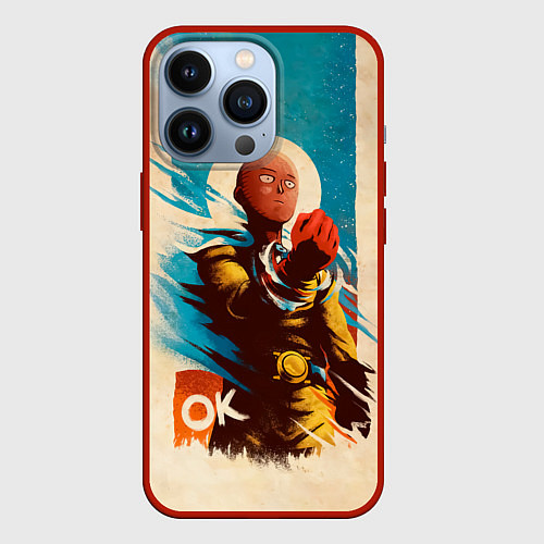 Чехол iPhone 13 Pro One Punch-Man Эпичный Сайтама / 3D-Красный – фото 1