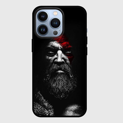 Чехол iPhone 13 Pro ЛИЦО КРАТОСА, БОГ ВОЙНЫ GOD OF WAR / 3D-Черный – фото 1