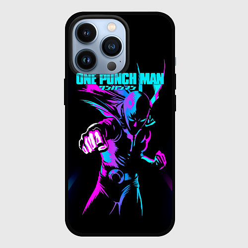 Чехол iPhone 13 Pro Неоновый Сайтама One Punch-Man / 3D-Черный – фото 1