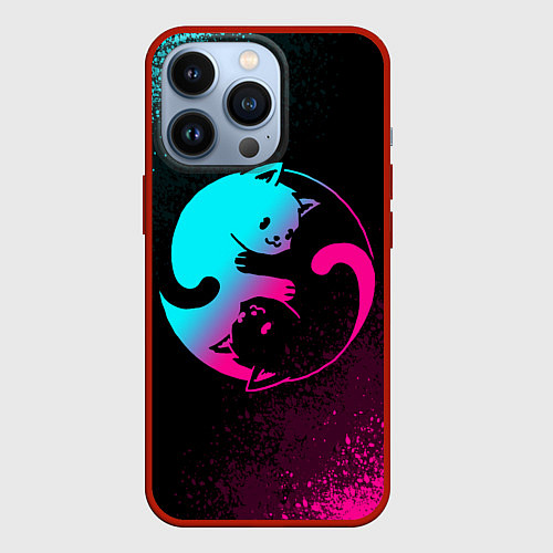 Чехол iPhone 13 Pro ИНЬ ЯНЬ НЕОНОВЫЕ КОТИКИ / 3D-Красный – фото 1