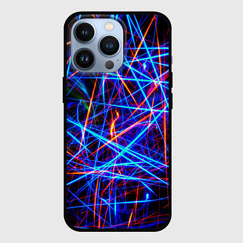 Чехол iPhone 13 Pro NEON LINES Glowing Lines Effect / 3D-Черный – фото 1