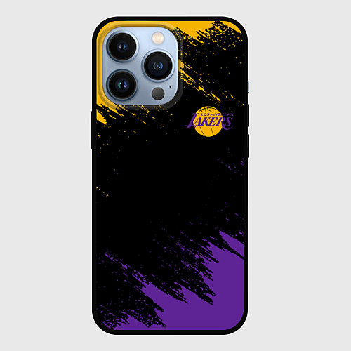 Чехол iPhone 13 Pro LAKERS БРЫЗГИ КРАСОК / 3D-Черный – фото 1