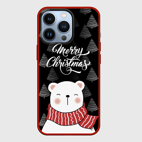 Чехол iPhone 13 Pro MERRY CHRISTMAS BEARS / 3D-Красный – фото 1