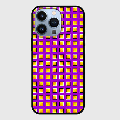 Чехол iPhone 13 Pro Фиолетовый Фон с Желтыми Квадратами Иллюзия Движен / 3D-Черный – фото 1