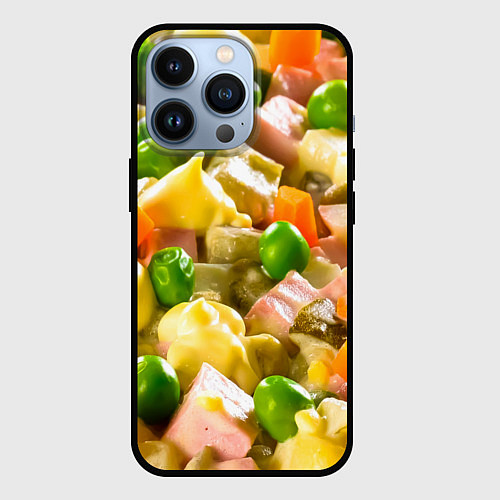 Чехол iPhone 13 Pro Весь в оливье / 3D-Черный – фото 1