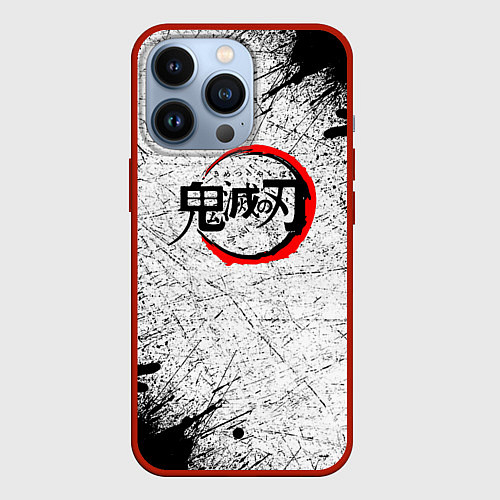 Чехол iPhone 13 Pro Клинок рассекающий демонов гранж / 3D-Красный – фото 1