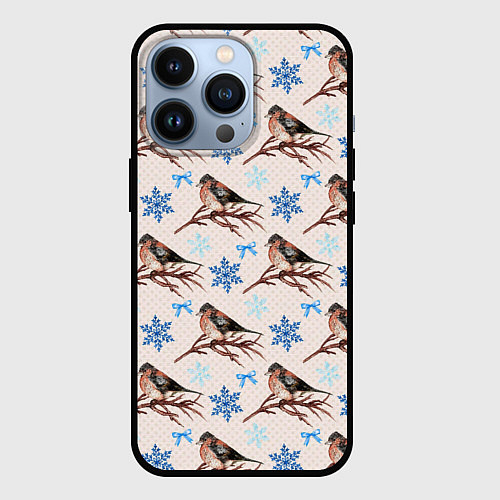 Чехол iPhone 13 Pro Снегири зима / 3D-Черный – фото 1
