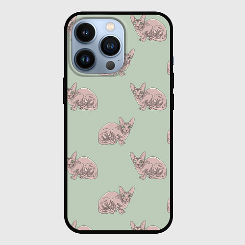 Чехол iPhone 13 Pro Сфинкс коты паттерн / 3D-Черный – фото 1