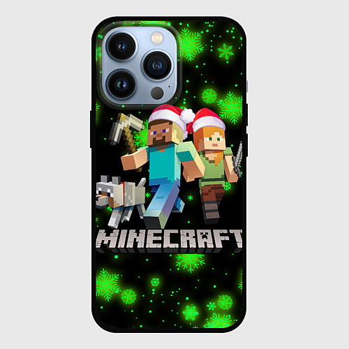 Чехол iPhone 13 Pro НОВОГОДНИЙ MINECRAFT ГЕРОИ ИГРЫ / 3D-Черный – фото 1