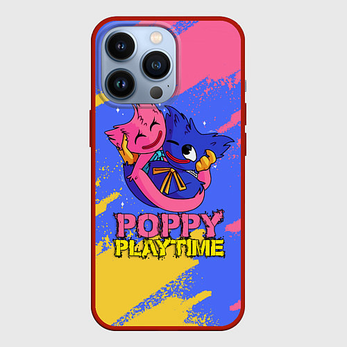 Чехол iPhone 13 Pro Huggy Wuggy and Kissy Missy Poppy Playtime / 3D-Красный – фото 1